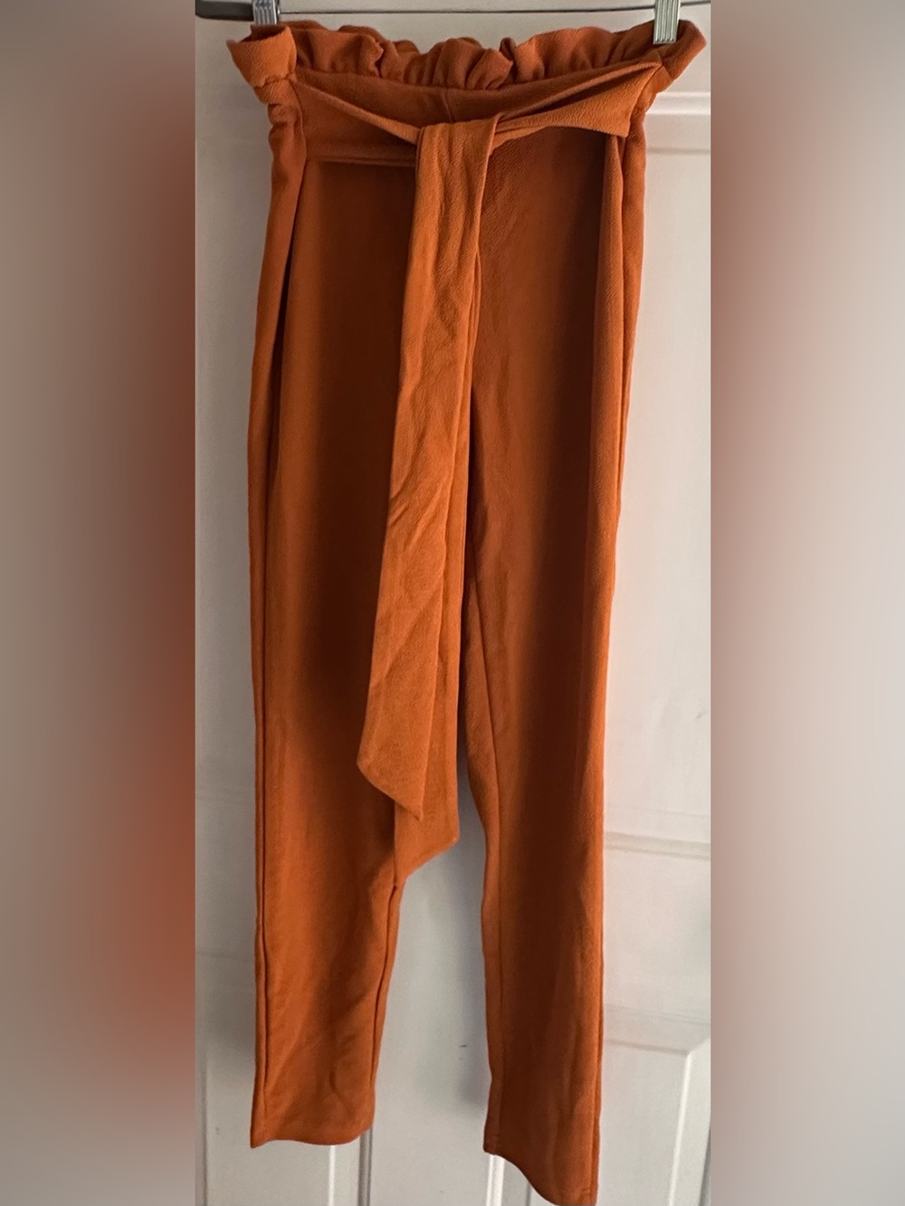 SHEIN Paperbag Waist Rust Orange Wide-Leg Trousers